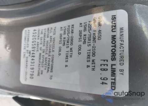 1994 Isuzu Rodeo S/Ls from USA, damaged, VIN 4S2CG58V4R4319790